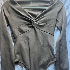 Elegant Tan Long Sleeve Women's Top bodysuit